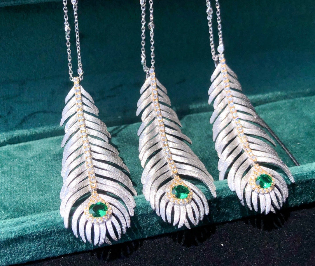 LuxeJewels™ –- 925 Silver Brushed Feather Pendant Necklace