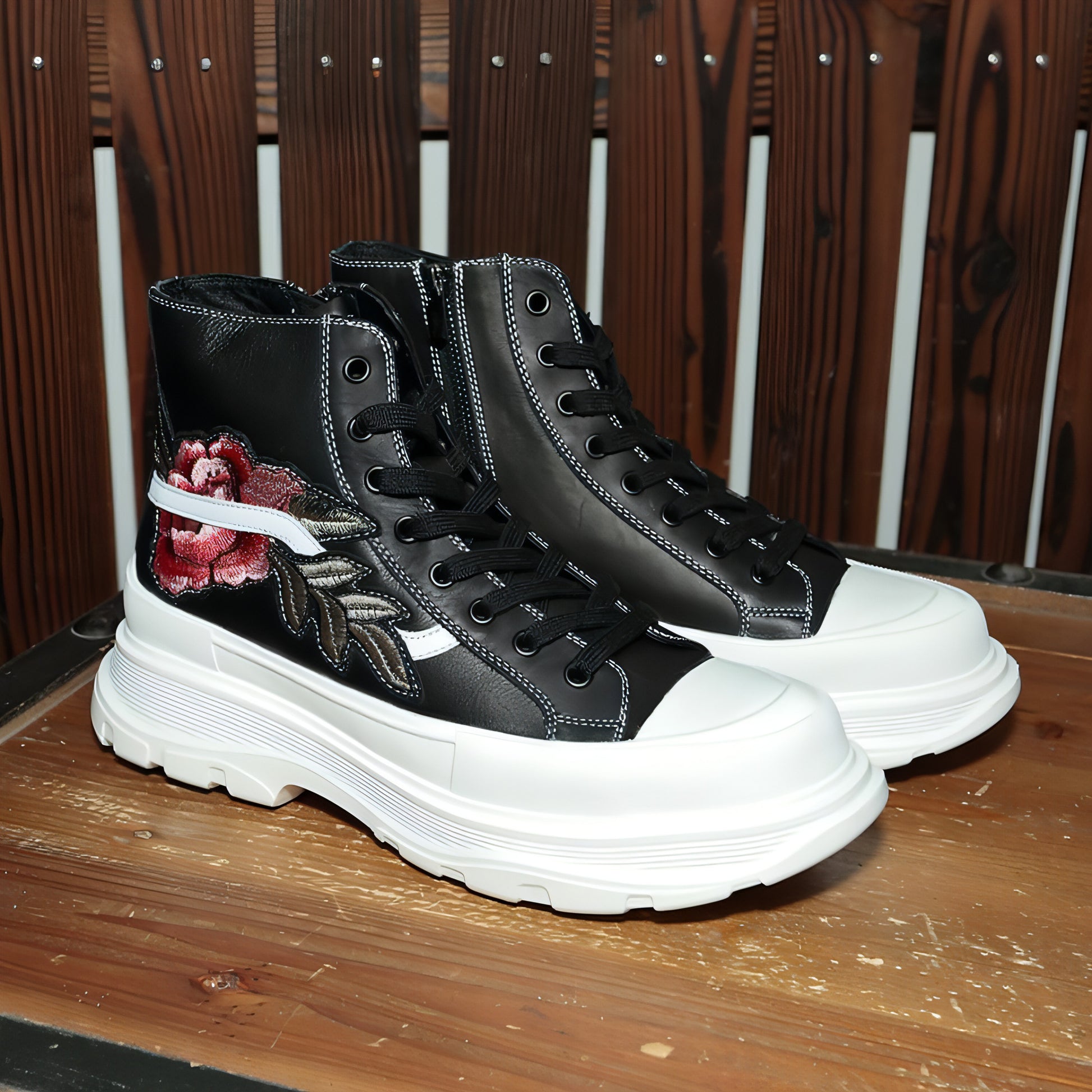 UrbanReign™ – Embroidered Leather High-Tops