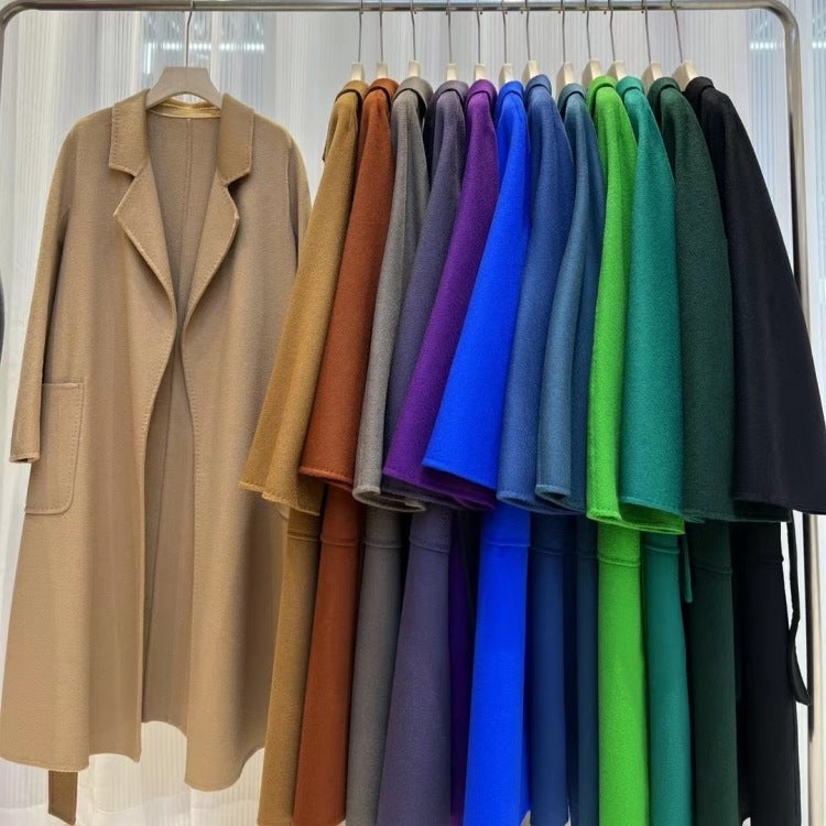 Water Ripple Cashmere Women's Long Reversible Coat – Luxury & Versatility