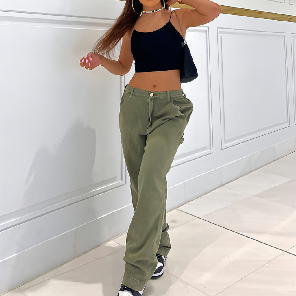 CargoMuse™ – High Waist Straight-Leg Utility Jeans for Women