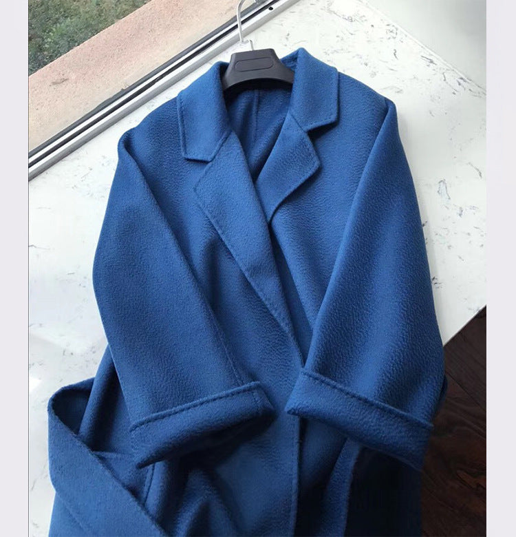 Women's Long Water Ripple Double-Sided Wool Coat – Elegant & Versatile Winter Wear