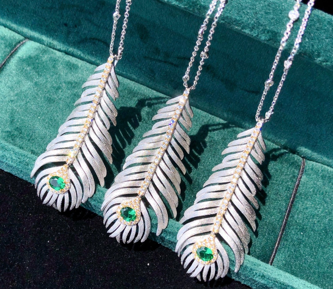 LuxeJewels™ –- 925 Silver Brushed Feather Pendant Necklace