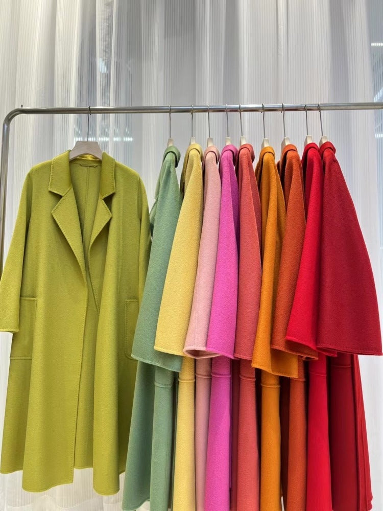 Water Ripple Cashmere Women's Long Reversible Coat – Luxury & Versatility