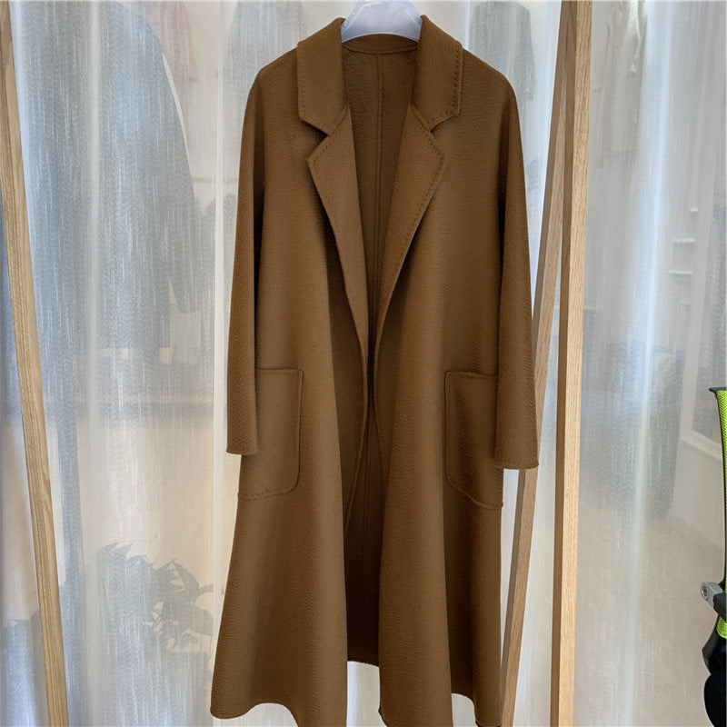 Water Ripple Cashmere Women's Long Reversible Coat – Luxury & Versatility