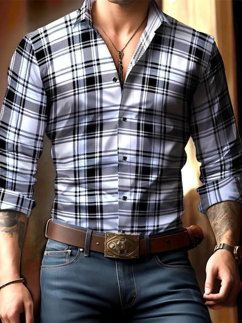 Volkswagen Casual Men's Lattice Long-Sleeve Shirt – Breathable & Versatile