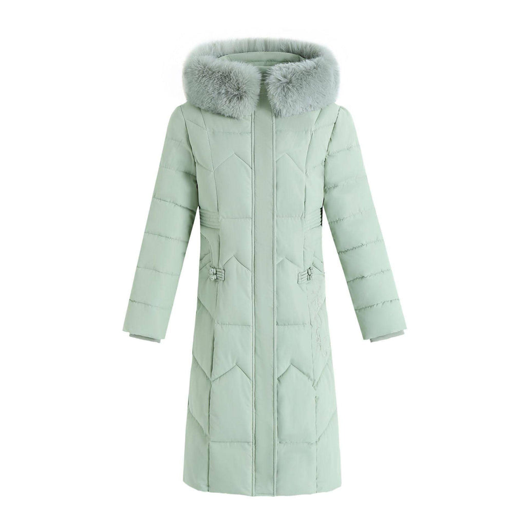Winter Long Coat With Thickened Fur Collar Straight Slim Cotton-padded Jacket Women
